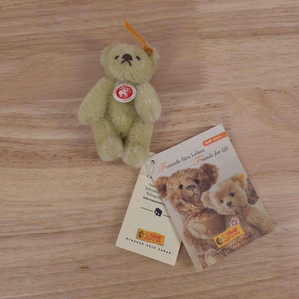 Steiff 4" Green Teddy Bear 039270 Mini Jointed Plush 2006 w/ Tags Vintage Style